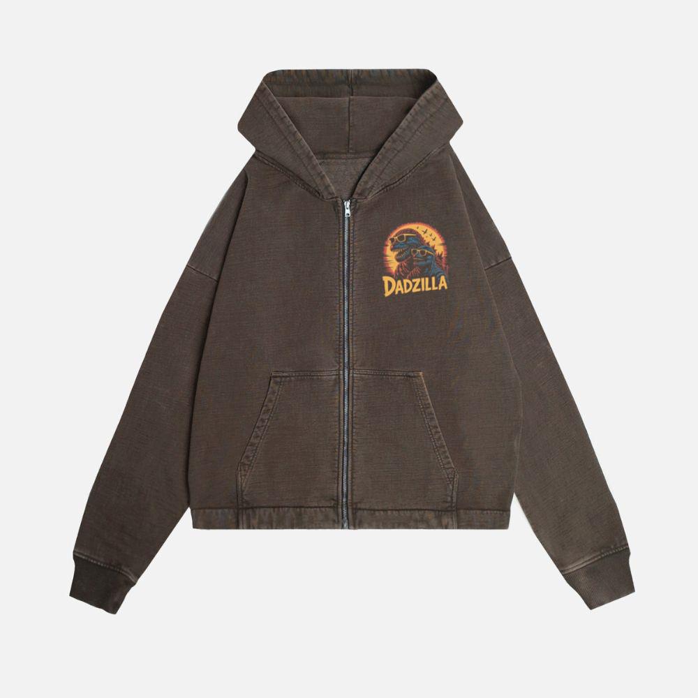 Dadzilla Father of the Monsters Cartoon Design Zip Hoodie - Image 2