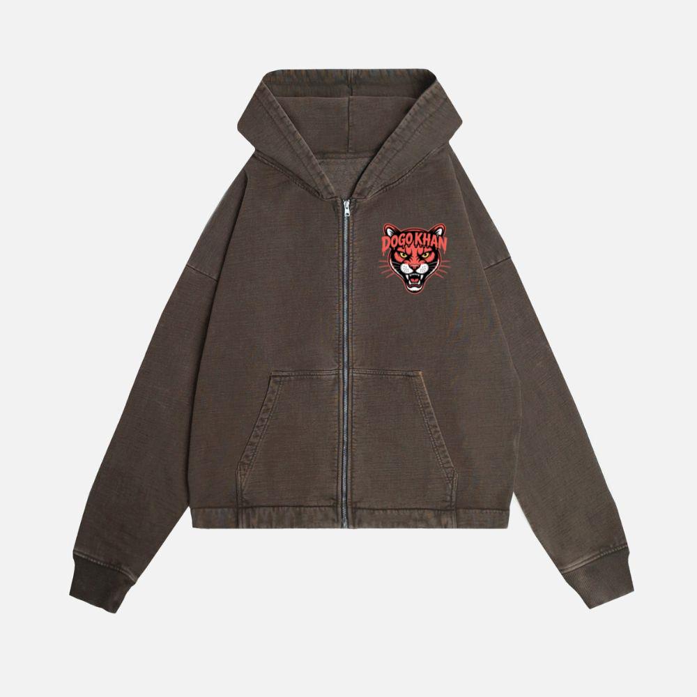 Dogokhan Tiger Head Retro Graphic Design Zip Hoodie - Image 2