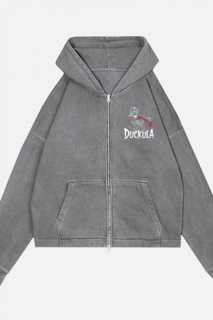 Duckula Skeleton Duck Horror Cartoon Graphic Zip Hoodie
