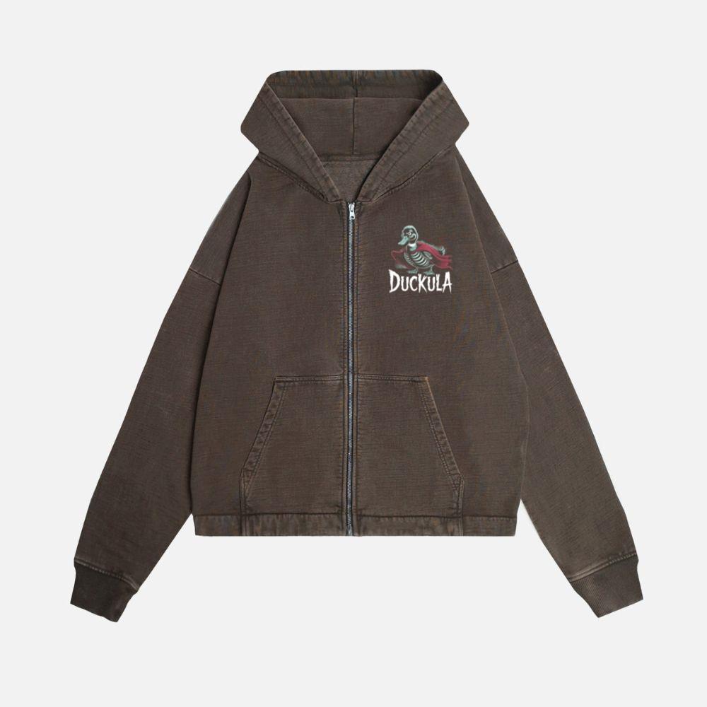 Duckula Skeleton Duck Horror Cartoon Graphic Zip Hoodie - Image 2