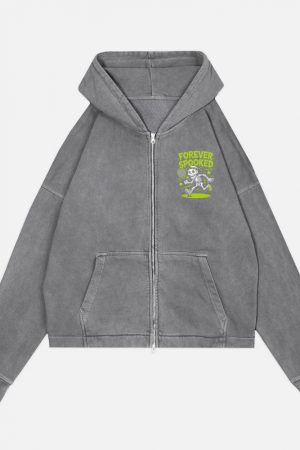 Forever Spooked Skeleton Tennis Funny Graphic Zip Hoodie