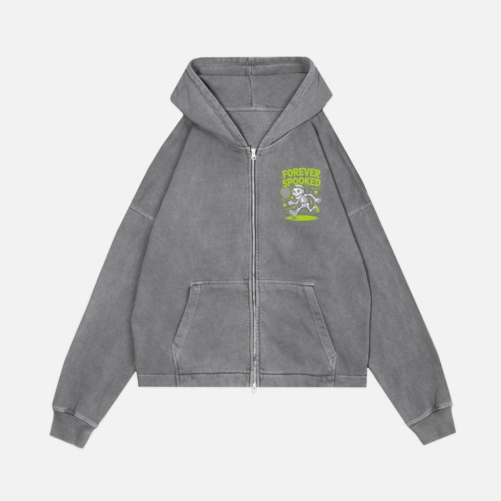 Forever Spooked Skeleton Tennis Funny Graphic Zip Hoodie
