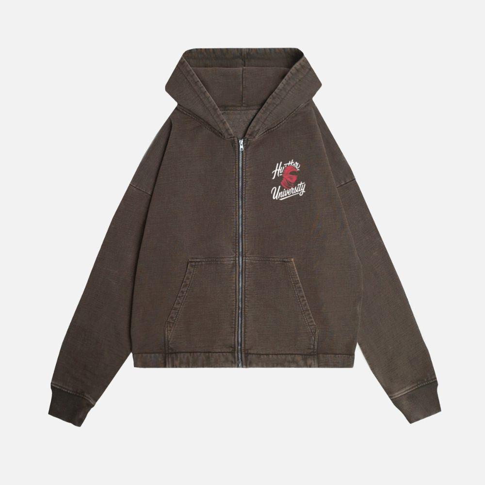 Hunter University Retro Boxing Graphic Design Zip Hoodie - Image 2