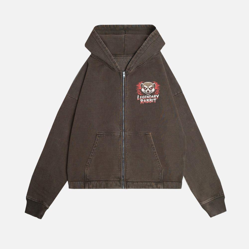 Legendary Rabbit Retro Animal Graphic Zip Hoodie - Image 2