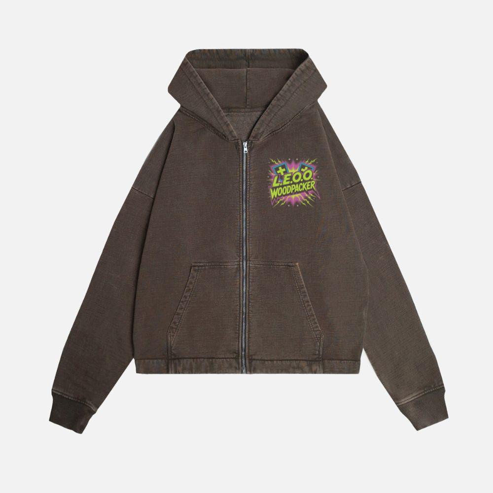 LEOO Woodpacker Retro Neon Text Design Zip Hoodie - Image 2