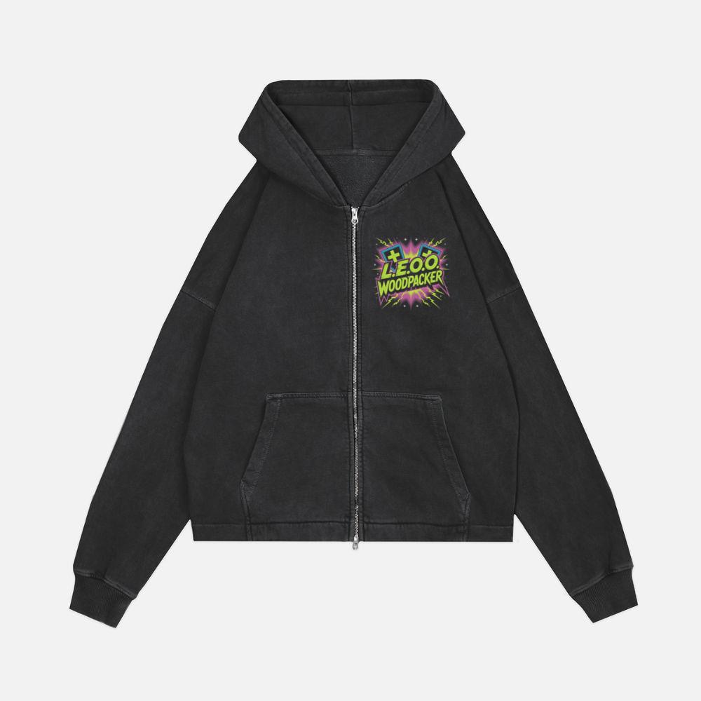 LEOO Woodpacker Retro Neon Text Design Zip Hoodie - Image 3
