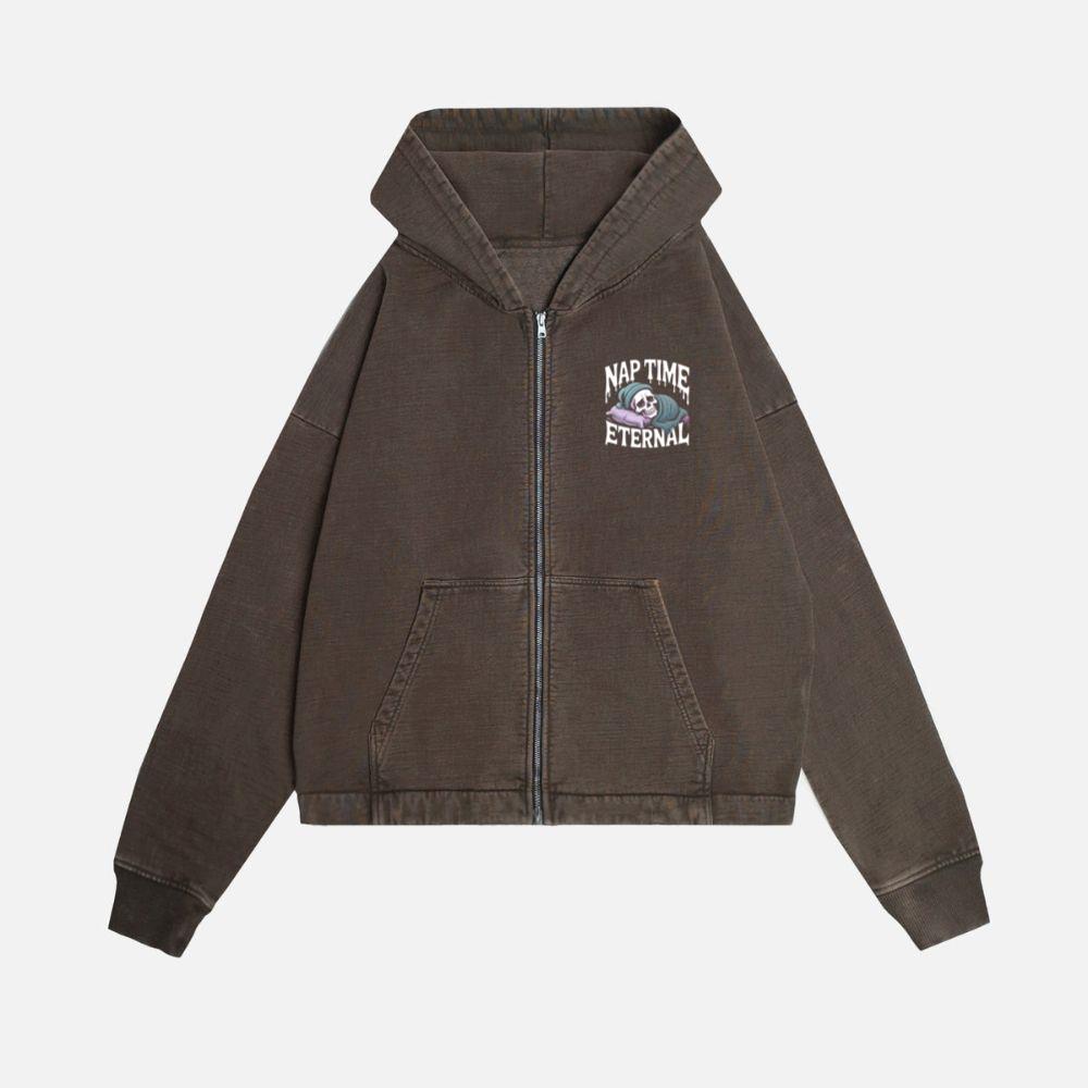 Nap Time Eternal Skeleton Sleeping Retro Design Zip Hoodie - Image 2