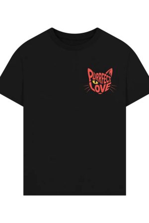 Purrfect Love Cute Evil Cat with Heart Typography Artwork T-Shirt